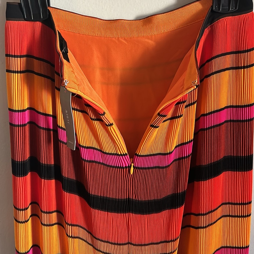 NWT J. Crew Pleated Tea Length Ruffle Bright Preppy Striped Skirt - Picture 8 of 13